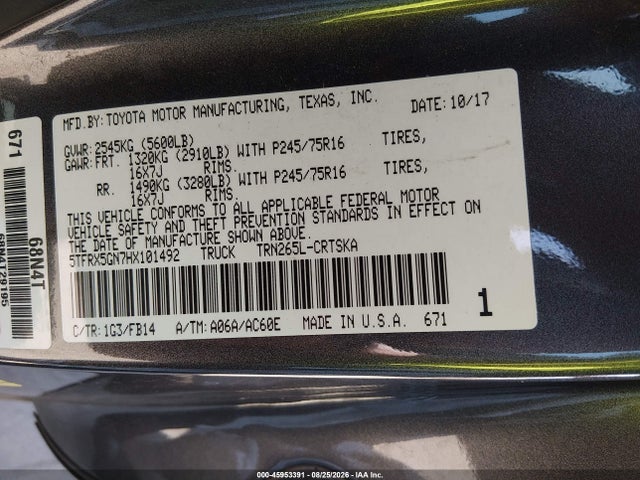 Toyota Tacoma Sr 2017 5TFRX5GN7HX101492 Image 9