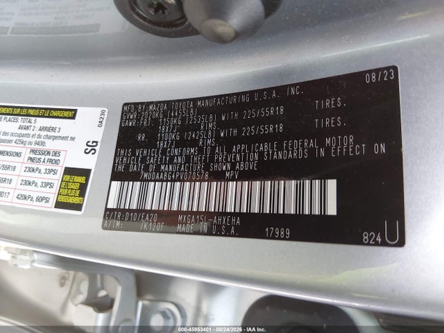 Aukcja sprzedaży 2023 Toyota Corolla Cross Xle, vin: 7MUDAABG4PV070578, numer aukcji: 45953401