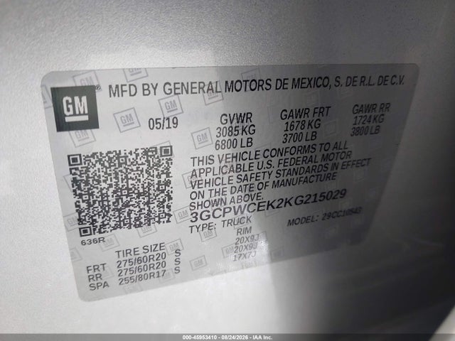 3GCPWCEK2KG215029 Chevrolet Silverado 1500 Lt