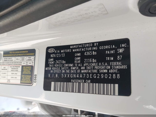 45953413 :رقم المزاد ، 5XXGN4A73EG290288 vin ، 2014 Kia Optima Ex مزاد بيع