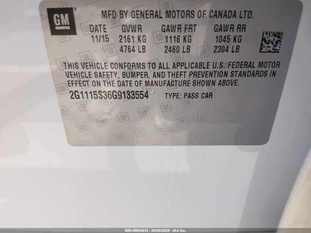 Продаж на аукціоні авто 2016 Chevrolet Impala 2lt, vin: 2G1115S36G9133554, номер лоту: 45953433
