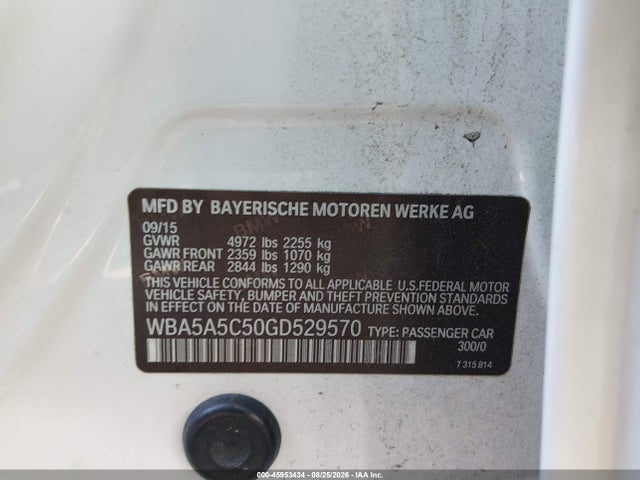 45953434 :رقم المزاد ، WBA5A5C50GD529570 vin ، 2016 Bmw 528i مزاد بيع