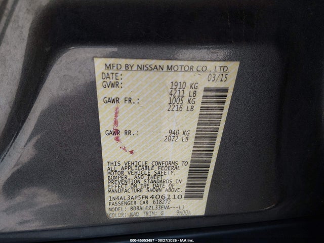 Nissan Altima 2.5 S 2015 1N4AL3AP5FN406110 Image 9