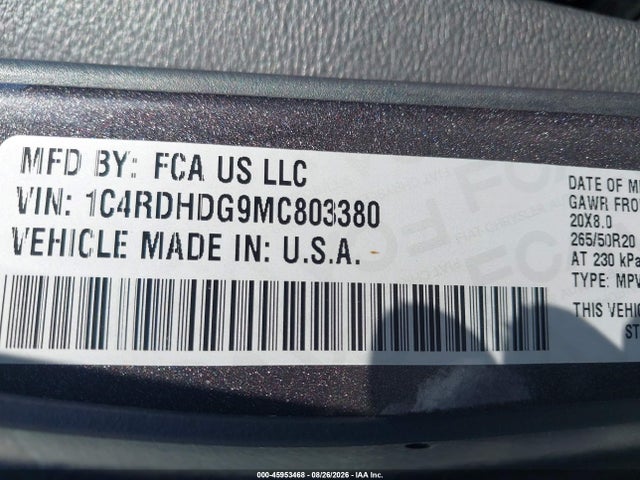 Aukcja sprzedaży 2021 Dodge Durango Gt Rwd, vin: 1C4RDHDG9MC803380, numer aukcji: 45953468