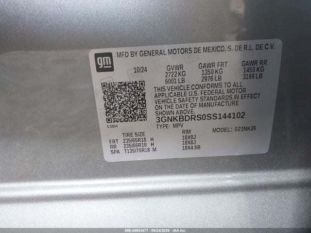 Aukcja sprzedaży 2025 Chevrolet Blazer Fwd 3lt, vin: 3GNKBDRS0SS144102, numer aukcji: 45953477