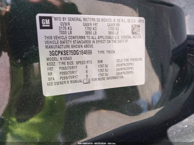 Продаж на аукціоні авто 2013 Chevrolet Silverado 1500 Lt, vin: 3GCPKSE75DG184699, номер лоту: 45953479