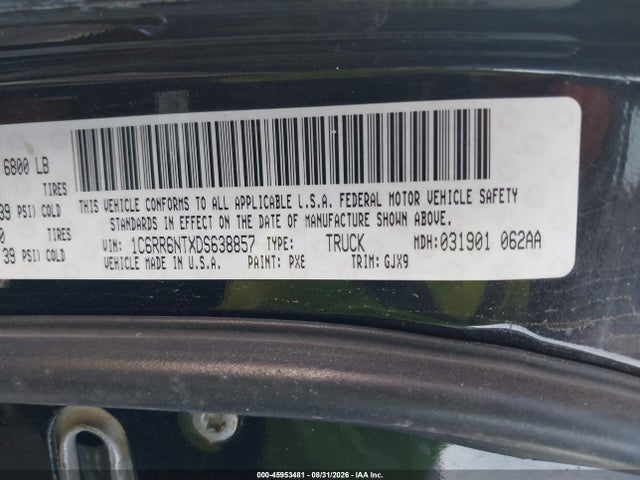 Aukcja sprzedaży 2013 Ram 1500 Laramie, vin: 1C6RR6NTXDS638857, numer aukcji: 45953481