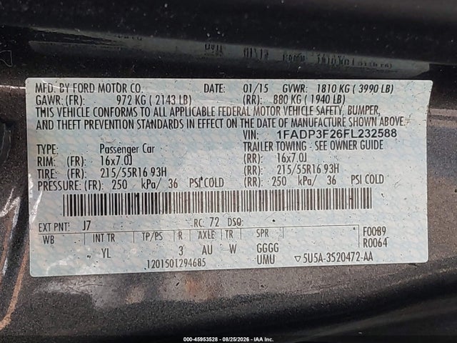 Ford FOCUS SE 2015 1FADP3F26FL232588 Image 9
