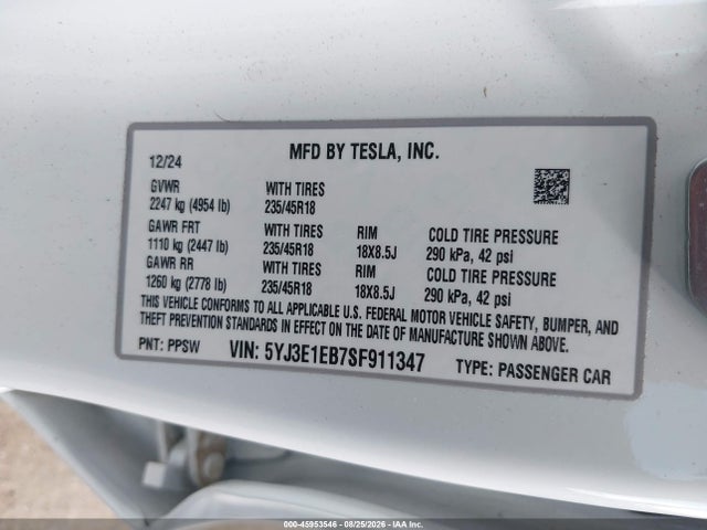 Tesla Model 3 Long Range All-wheel Drive 2025 5YJ3E1EB7SF911347 Image 9