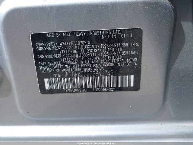 2013 Subaru Xv Crosstrek 2.0i Premium მანქანა იყიდება აუქციონზე, vin: JF2GPACC2D2846745, აუქციონის ნომერი: 45953571