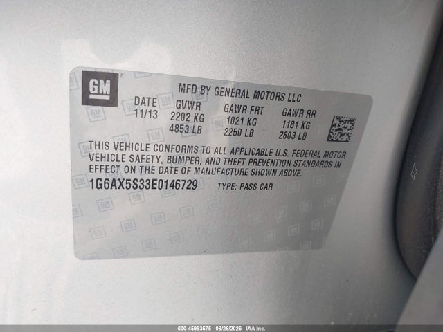 45953575 :رقم المزاد ، 1G6AX5S33E0146729 vin ، 2014 Cadillac Cts Luxury مزاد بيع