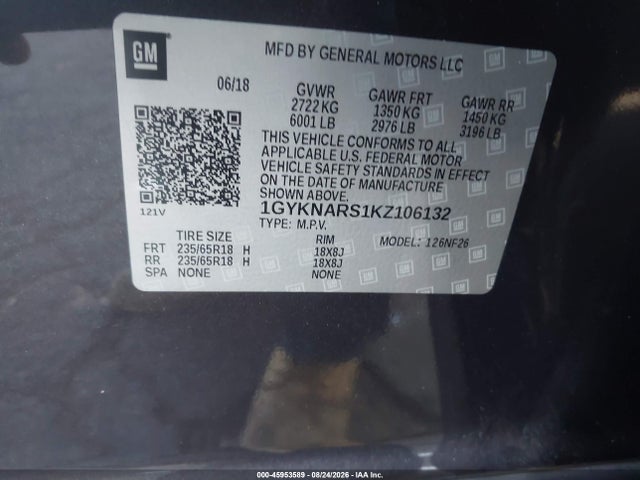 Aukcja sprzedaży 2019 Cadillac Xt5 Standard, vin: 1GYKNARS1KZ106132, numer aukcji: 45953589