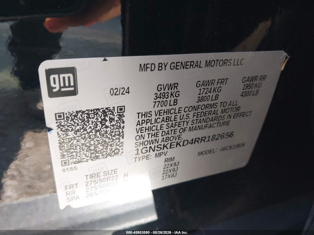 2024 Chevrolet Suburban 4wd Rst მანქანა იყიდება აუქციონზე, vin: 1GNSKEKD4RR182656, აუქციონის ნომერი: 45953590