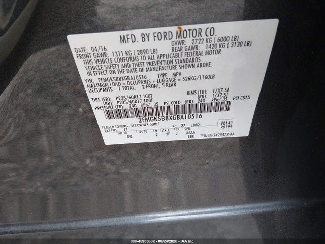 Продажа на аукционе авто 2016 Ford Flex Se, vin: 2FMGK5B8XGBA10516, номер лота: 45953602