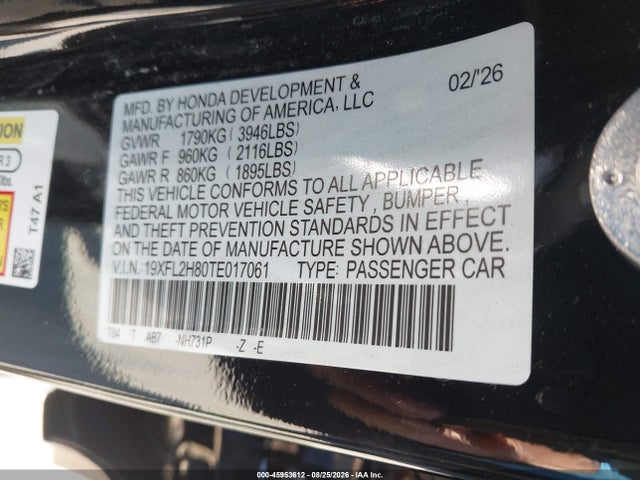 Продаж на аукціоні авто 2026 Honda Civic Sport, vin: 19XFL2H80TE017061, номер лоту: 45953612