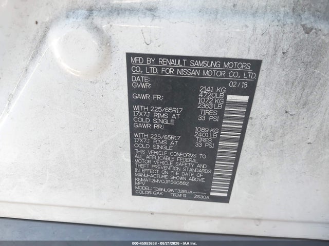 KNMAT2MV0JP560882 Nissan ROGUE SV