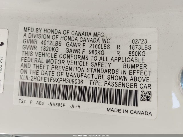 Honda Civic Touring 2023 2HGFE1F9XPH309036 Image 9