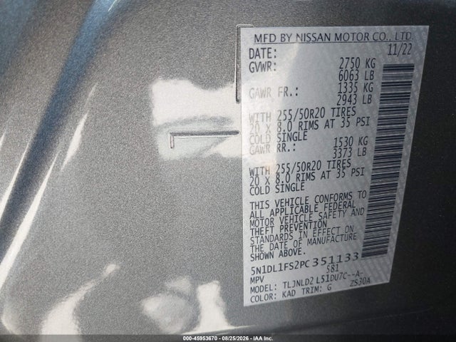 Продаж на аукціоні авто 2023 Infiniti Qx60 Luxe Awd, vin: 5N1DL1FS2PC351133, номер лоту: 45953670