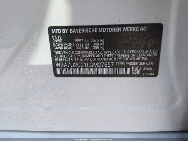 2020 Bmw 750i Xdrive მანქანა იყიდება აუქციონზე, vin: WBA7U2C01LGM27657, აუქციონის ნომერი: 45953671