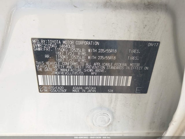 45953683 :رقم المزاد ، JTMDFREV0JJ185705 vin ، 2018 Toyota Rav4 Limited مزاد بيع