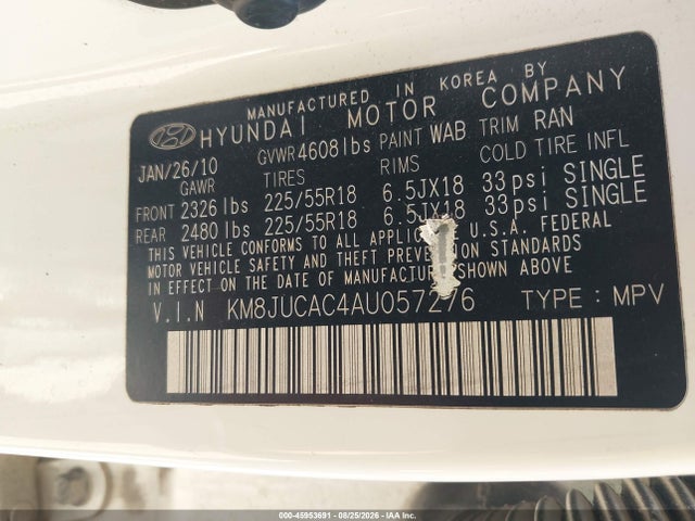 Продаж на аукціоні авто 2010 Hyundai Tucson Limited, vin: KM8JUCAC4AU057276, номер лоту: 45953691