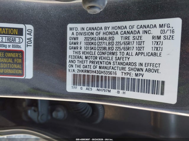 Honda CR-V SE 2016 2HKRM3H43GH535616 Image 9