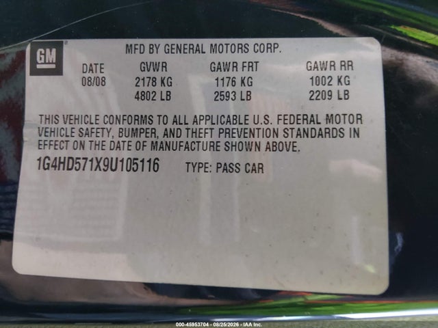 Aukcja sprzedaży 2009 Buick Lucerne Cxl, vin: 1G4HD571X9U105116, numer aukcji: 45953704