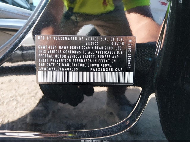 Aukcja sprzedaży 2015 Volkswagen Jetta 1.8t Se, vin: 3VWD07AJ7FM407009, numer aukcji: 45953725