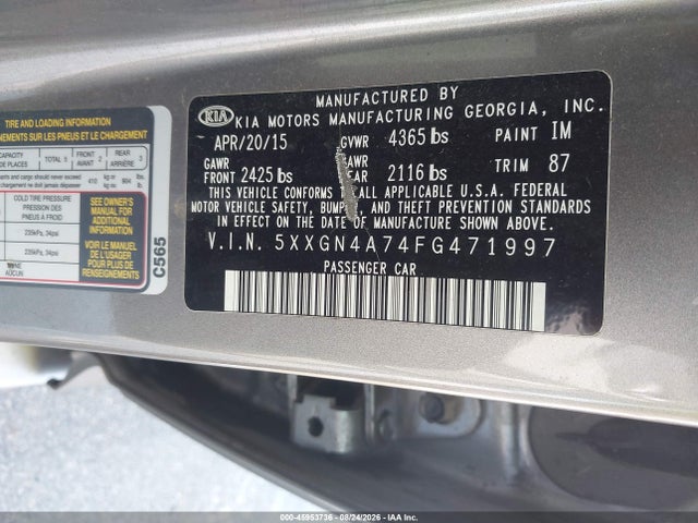 KIA OPTIMA EX 2015 5XXGN4A74FG471997 Image 9