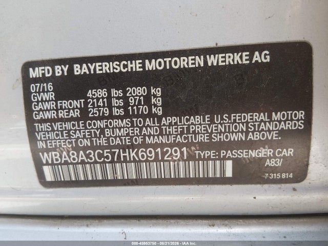 WBA8A3C57HK691291 BMW 320i Xdrive