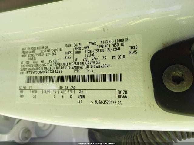 Auction sale of the 2024 Ford F-350 Lariat, vin: 1FT8W3BM0RED81223, lot number: 45953780