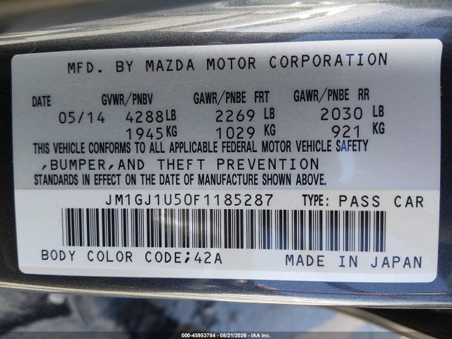 JM1GJ1U50F1185287 Mazda Mazda6 I Sport