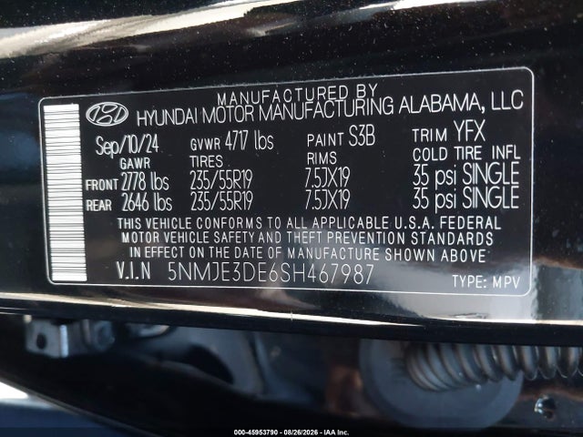 Продаж на аукціоні авто 2025 Hyundai Tucson Limited, vin: 5NMJE3DE6SH467987, номер лоту: 45953790