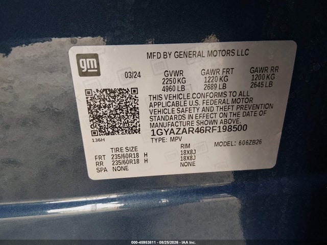 Aukcja sprzedaży 2024 Cadillac Xt4 Fwd Luxury, vin: 1GYAZAR46RF198500, numer aukcji: 45953811