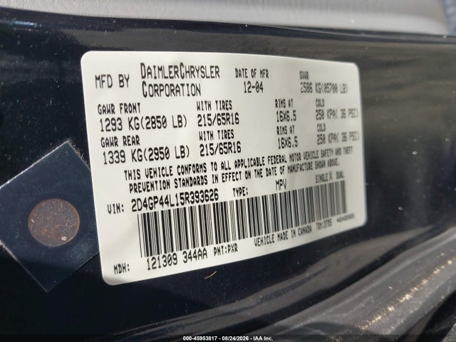 Продажа на аукционе авто 2005 Dodge Grand Caravan Sxt, vin: 2D4GP44L15R393626, номер лота: 45953817