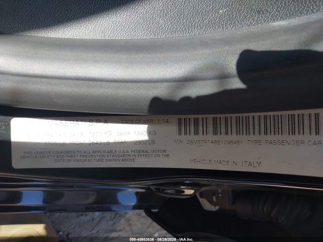 Продажа на аукционе авто 2014 Maserati Ghibli S Q4, vin: ZAM57RTA6E1096451, номер лота: 45953836