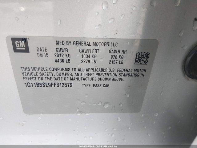 Продажа на аукционе авто 2015 Chevrolet Malibu Ls, vin: 1G11B5SL9FF313579, номер лота: 45953845