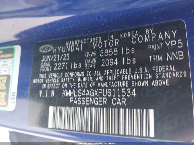 45953849 :رقم المزاد ، KMHLS4AGXPU611534 vin ، 2023 Hyundai Elantra Sel مزاد بيع