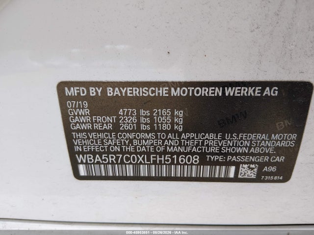 Продажа на аукционе авто 2020 Bmw 330i Xdrive, vin: WBA5R7C0XLFH51608, номер лота: 45953851