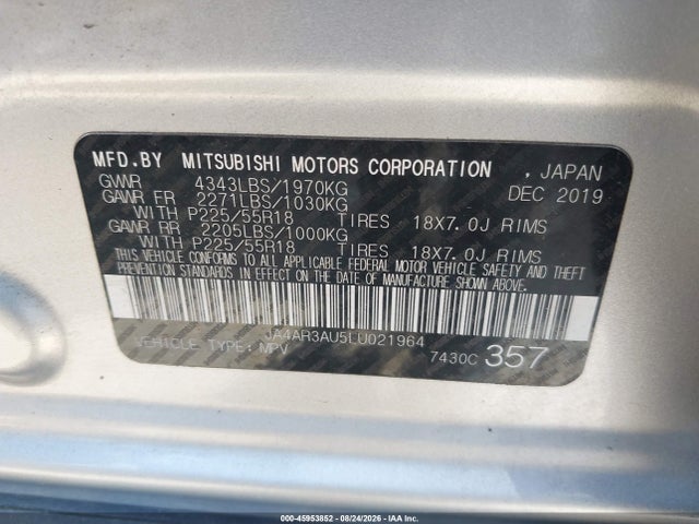 Aukcja sprzedaży 2020 Mitsubishi Outlander Sport 2.0 Se, vin: JA4AR3AU5LU021964, numer aukcji: 45953852