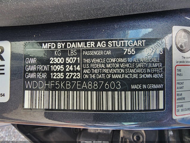 45953958 :رقم المزاد ، WDDHF5KB7EA887603 vin ، 2014 Mercedes-benz E 350 مزاد بيع