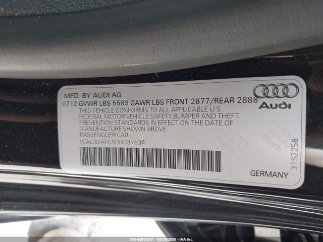 Aukcja sprzedaży 2013 Audi S7 4.0t Prestige, vin: WAU32AFC5DN037534, numer aukcji: 45953961