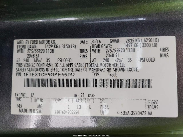 1FTEX1CP5GKE55747 Ford F-150 Xlt