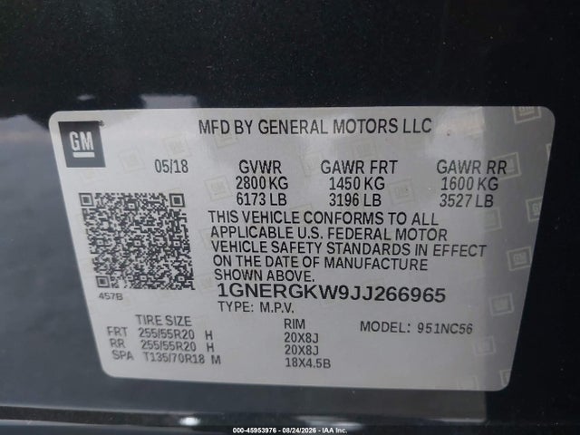 Chevrolet Traverse Lt Cloth 2018 1GNERGKW9JJ266965 Image 9