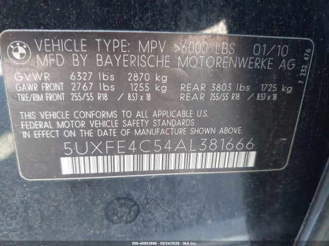 Продаж на аукціоні авто 2010 Bmw X5 Xdrive30i, vin: 5UXFE4C54AL381666, номер лоту: 45953996