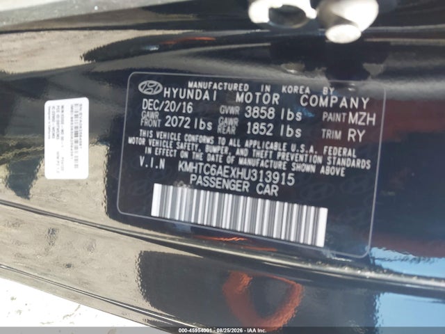 2017 Hyundai Veloster Turbo მანქანა იყიდება აუქციონზე, vin: KMHTC6AEXHU313915, აუქციონის ნომერი: 45954001