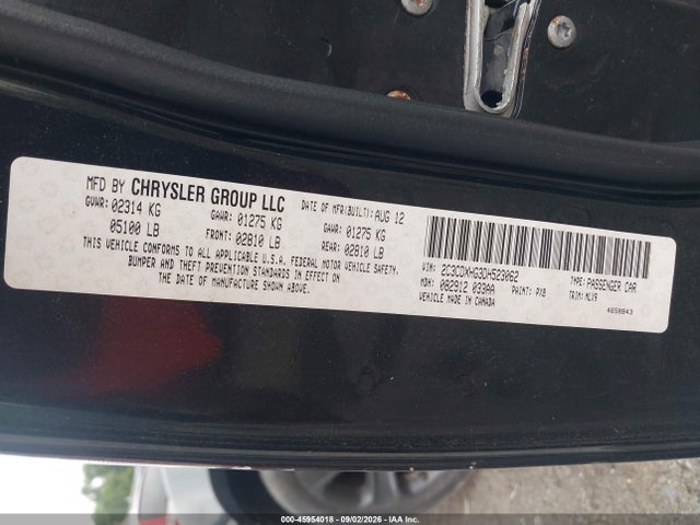 Aukcja sprzedaży 2013 Dodge Charger Sxt Plus, vin: 2C3CDXHG3DH523062, numer aukcji: 45954018