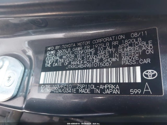 2011 Scion Xd მანქანა იყიდება აუქციონზე, vin: JTKKU4B49B1015087, აუქციონის ნომერი: 45954019