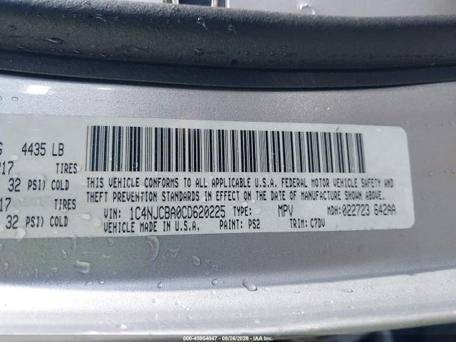 Продажа на аукционе авто 2012 Jeep Compass Sport, vin: 1C4NJCBA0CD620225, номер лота: 45954047
