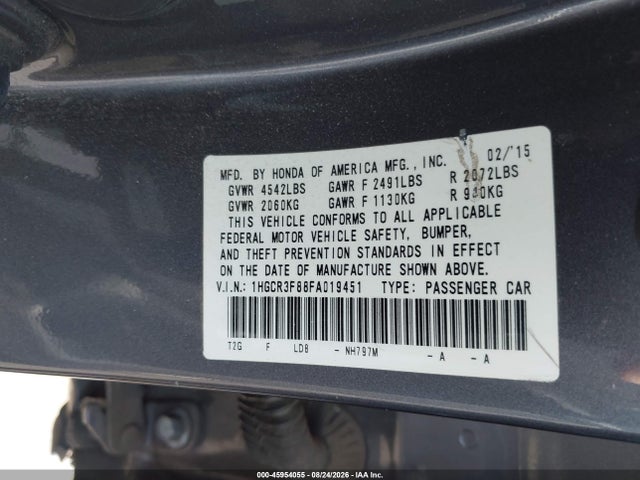 1HGCR3F88FA019451 Honda Accord Ex-l V-6